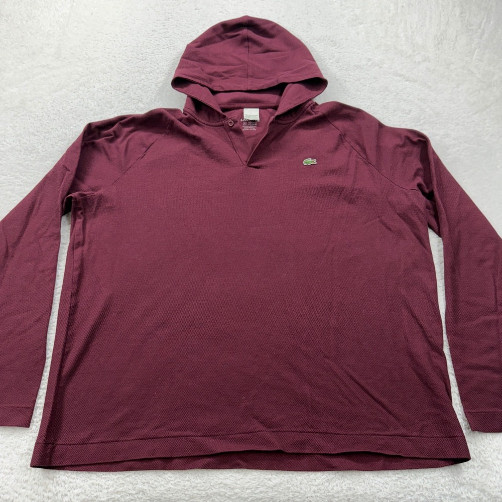 Lacoste Men's Burgundy Hooded Long Sleeve Polo Sweatshirt